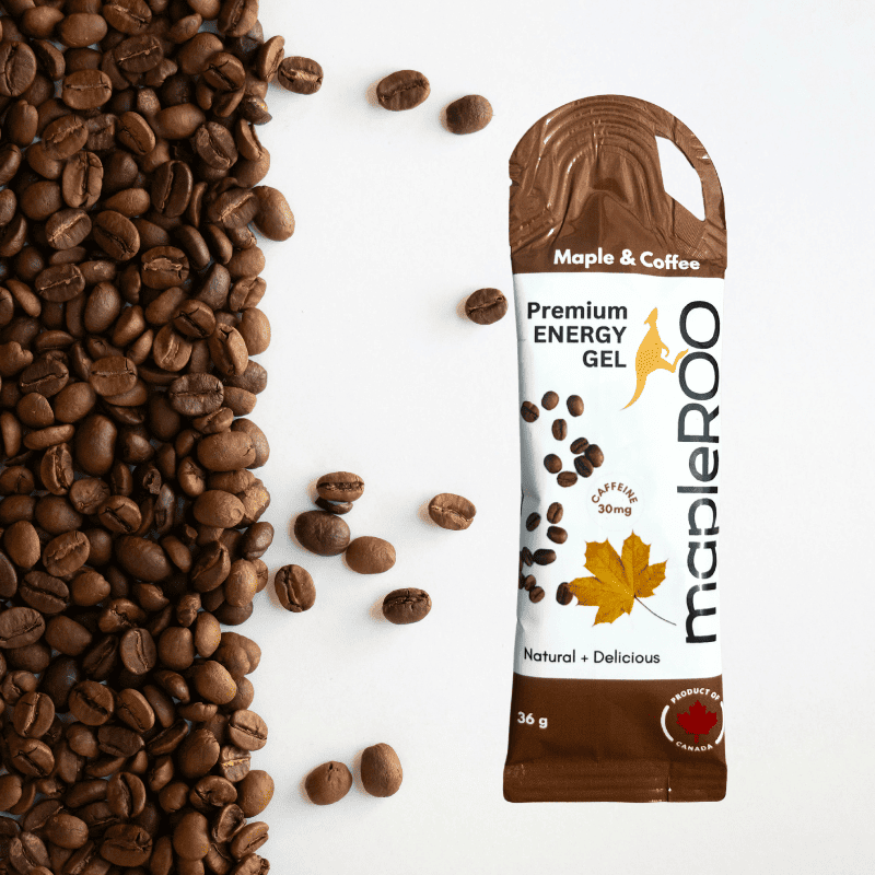 mapleROO energy gel made with pure maple syrup, salt and caffeine for running and cycling that give you the boost of energy and electrolytes you need during your trainings and races.