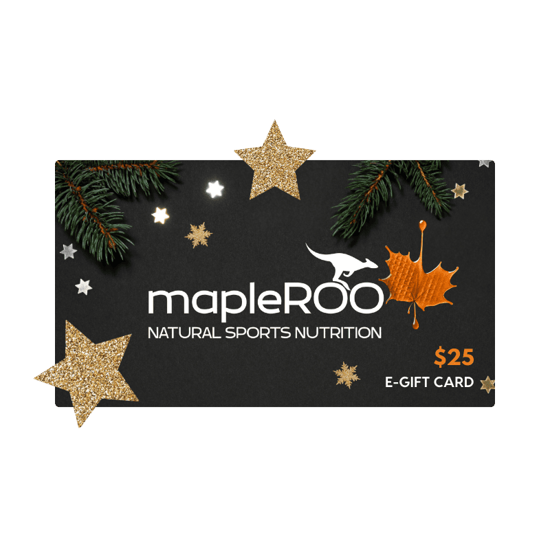 A E-Gift card from mapleROO where find  Natural Sport nutrition based on pure maple syrup from Canada and a gut friendly option of energy gels, waffles and electrolytes drink mix.  The perfect Christmas gift for active friends and families!
