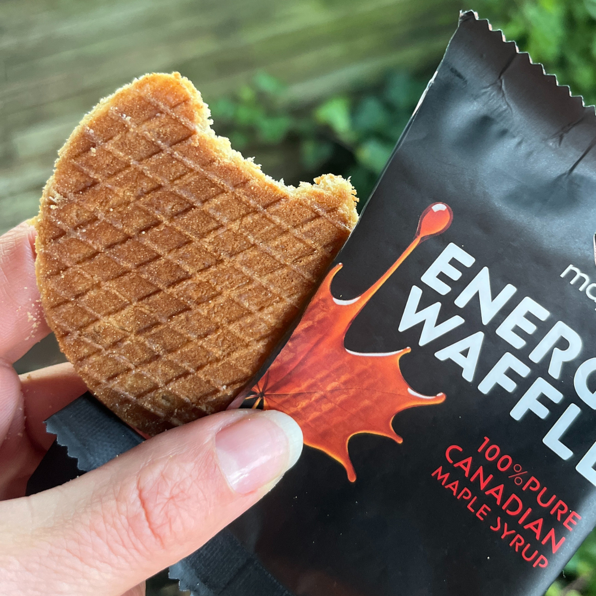 Energy waffle snack on the go with MapleROO Energy Waffle made from 100% pure Canadian Maple Syrup 