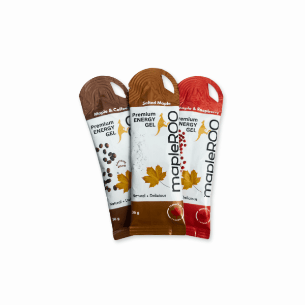 Taste mapleROO Energy gels easy to digest made with Pure Canadian maple Syrup and Organic ingredients for natural carbs and electrolytes.  Athletes,Runners, cyclists and swimmers get ready!