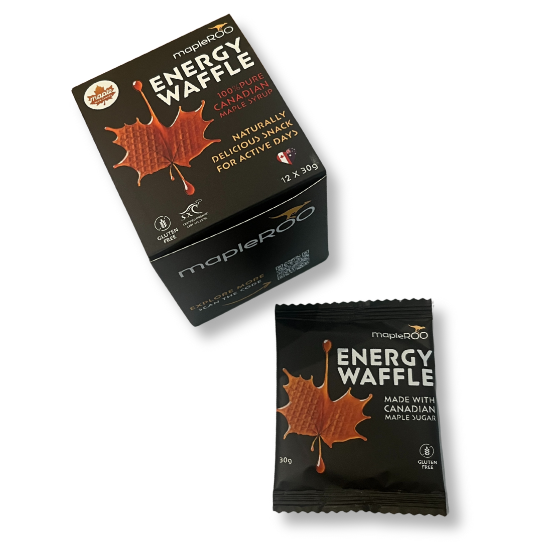 MapleROO Energy Waffle packaging on a white background
