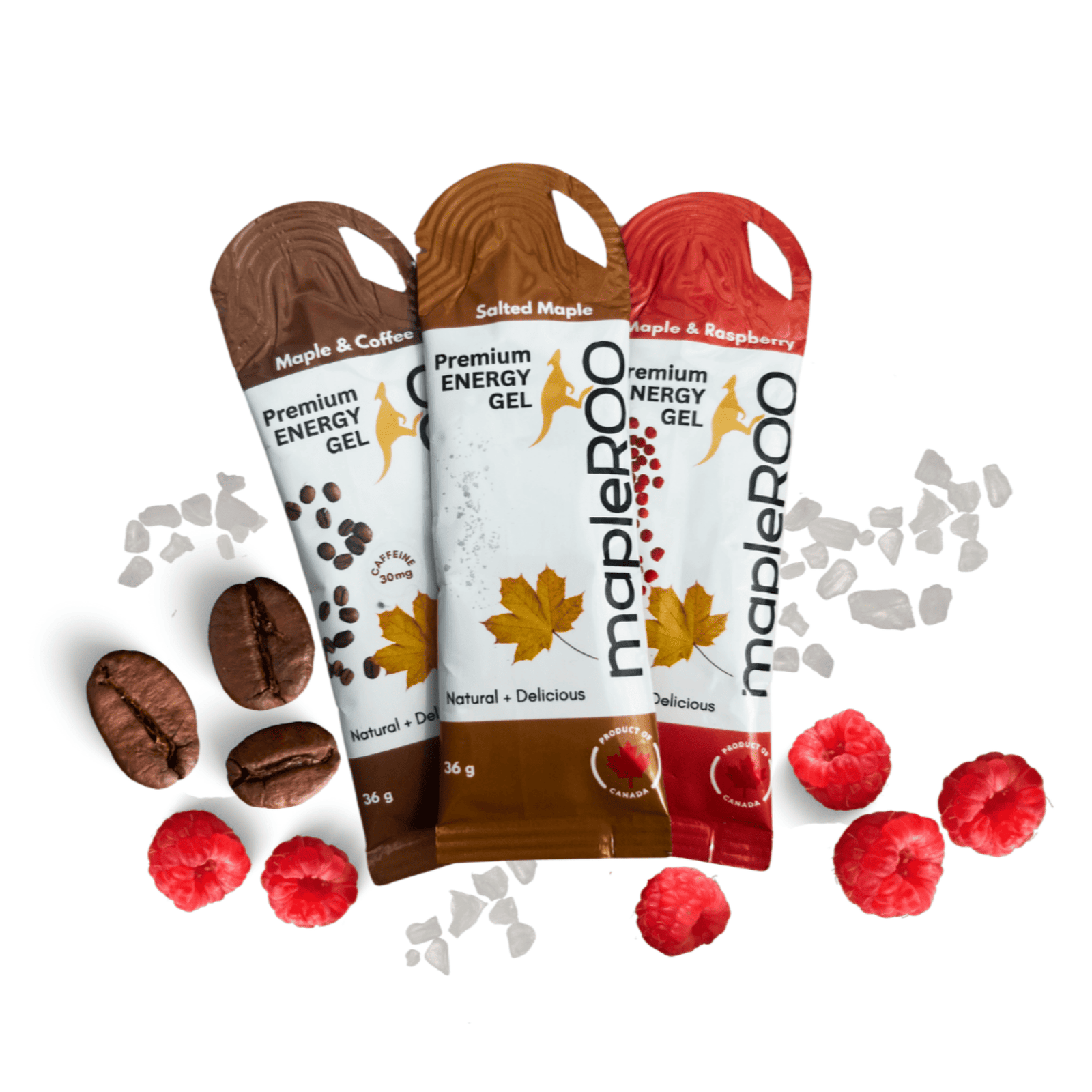 Try mapleROO discovery pack of 9 Energy gels made with Pure Canadian maple Syrup and organic ingredients , easy to digest because they are natural.