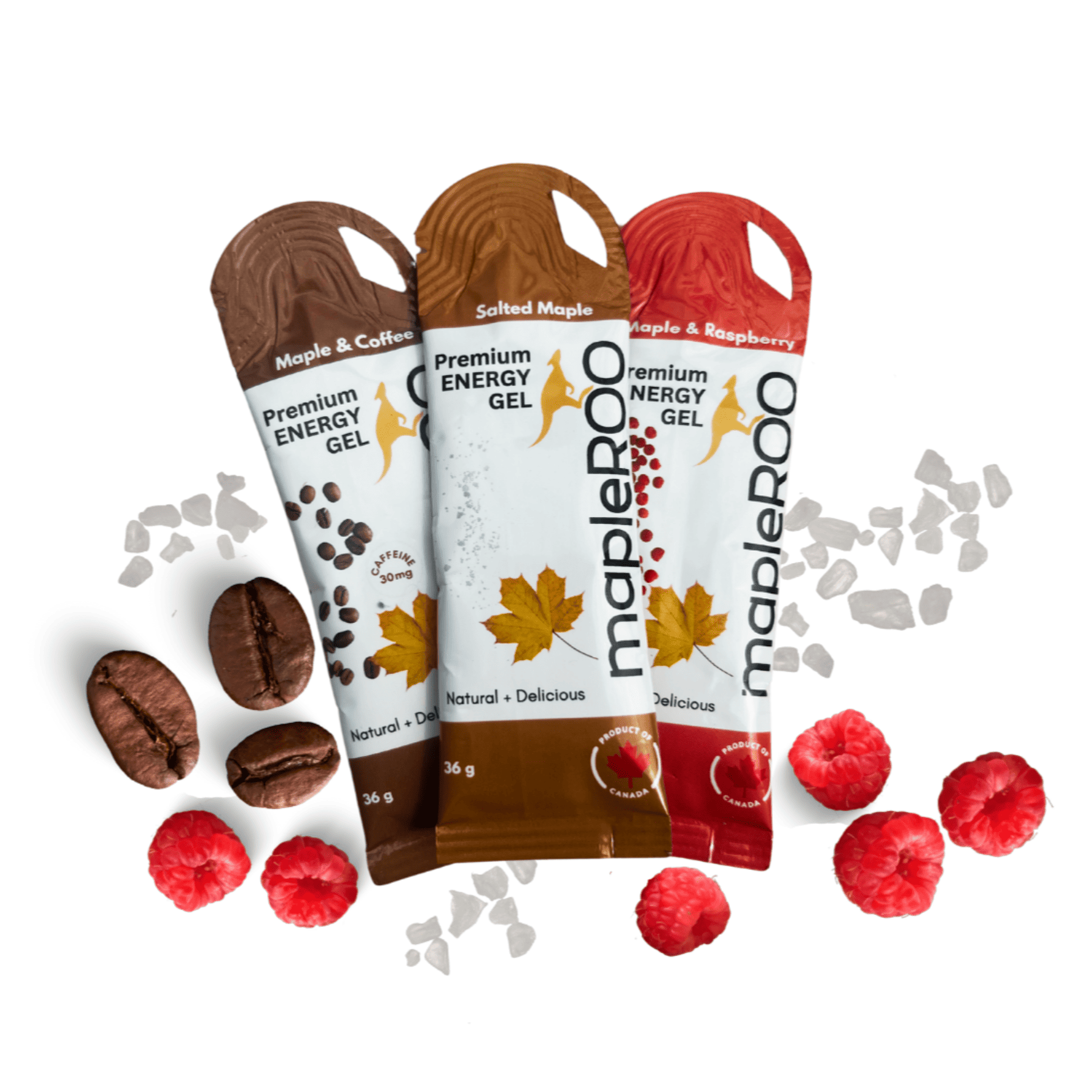 Try mapleROO discovery pack of 9 Energy gels made with Pure Canadian maple Syrup and organic ingredients , easy to digest because they are natural.