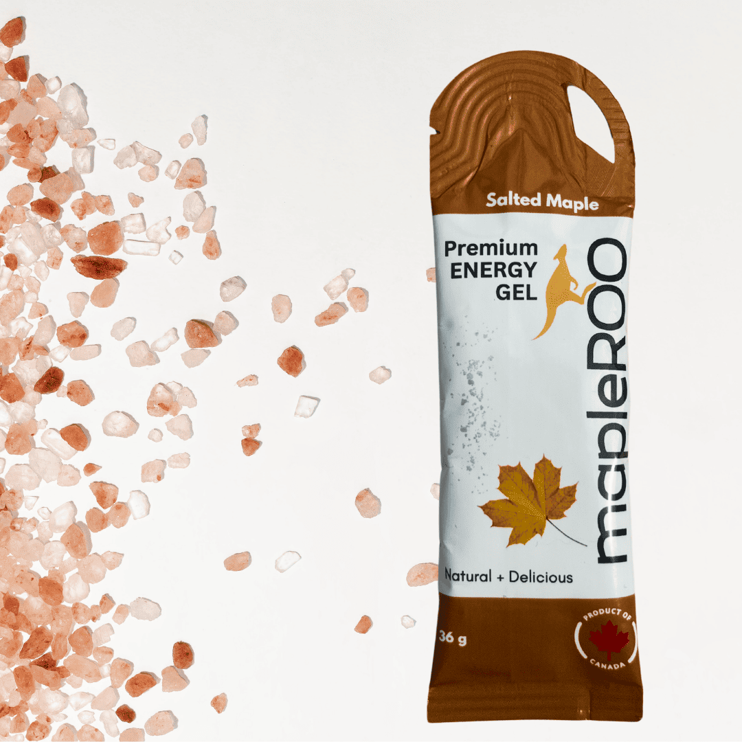 mapleROO energy gel made with pure maple syrup and salt for running and cycling that give you the boost of energy and electrolytes you need during your trainings and races.