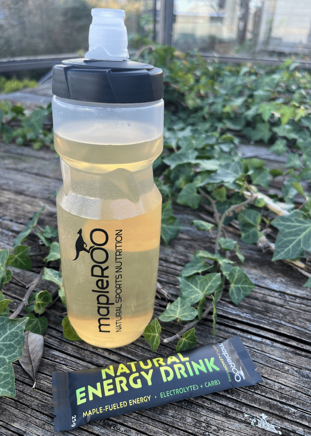 Take the mapleROO bottle fuel with Natural Maple syrup Energy and Electrolytes drink mix during your bike session or at the gym.