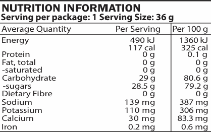 mapleROO Maple syrup and Raspberry running gels Nutrition information tab of mapleROO Maple Syrup &amp; Raspberry Energy Gels - all natural ingredients to give clear energy during sports and intense activities. 