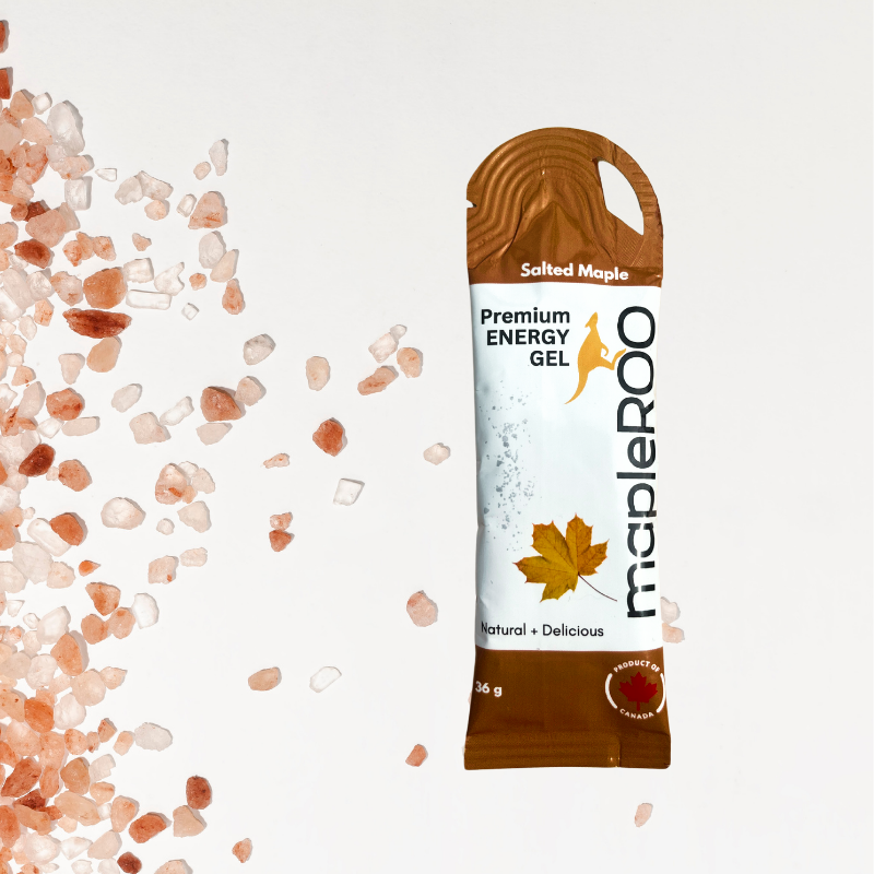 mapleROO energy gel made with pure maple syrup and salt for running and cycling that give you the boost of energy and electrolytes you need during your running, trainings and races.