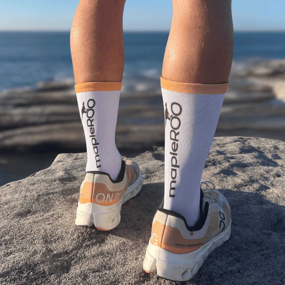 mapleROO running socks are perfect for a ultra run - they stay in place, any blisters.