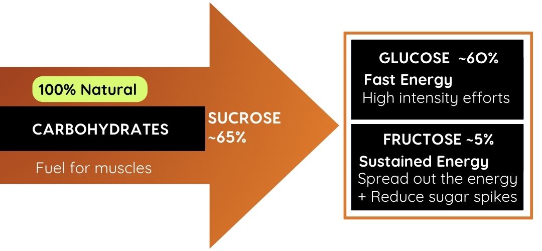 mapleROO products based on Pure Canadian maple syrup that provide to athletes natural carbohydrates a fuel for muscles which is divided in  60% natural Glucose for fast energy and 5% Fructose for sustained energy. 